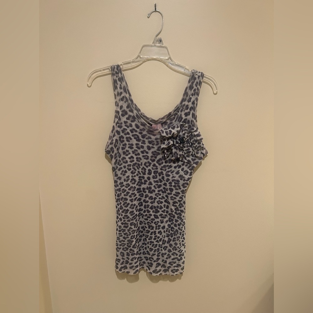 Y2K Sweet Pea Brown Leopard Tank Top with Floral Detail Size L